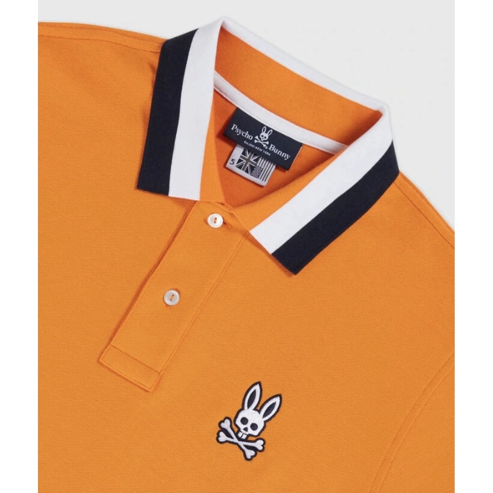 Psycho Bunny Men's Jaffa Orange Bailey Tipped Logo Short Sleeve Polo Shirt 6 L